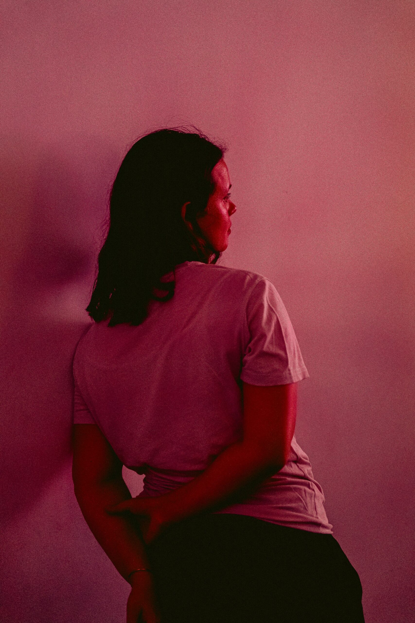A lady busy with rumination