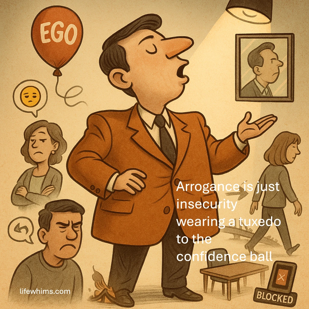 caricature illustration that depicts the psychology of arrogance with both humor and insight